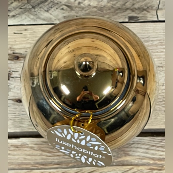 Luxe Habitat Gold Jar 5” White Ceramic Storage Container Modern Decor Lid Pot - Picture 5 of 8